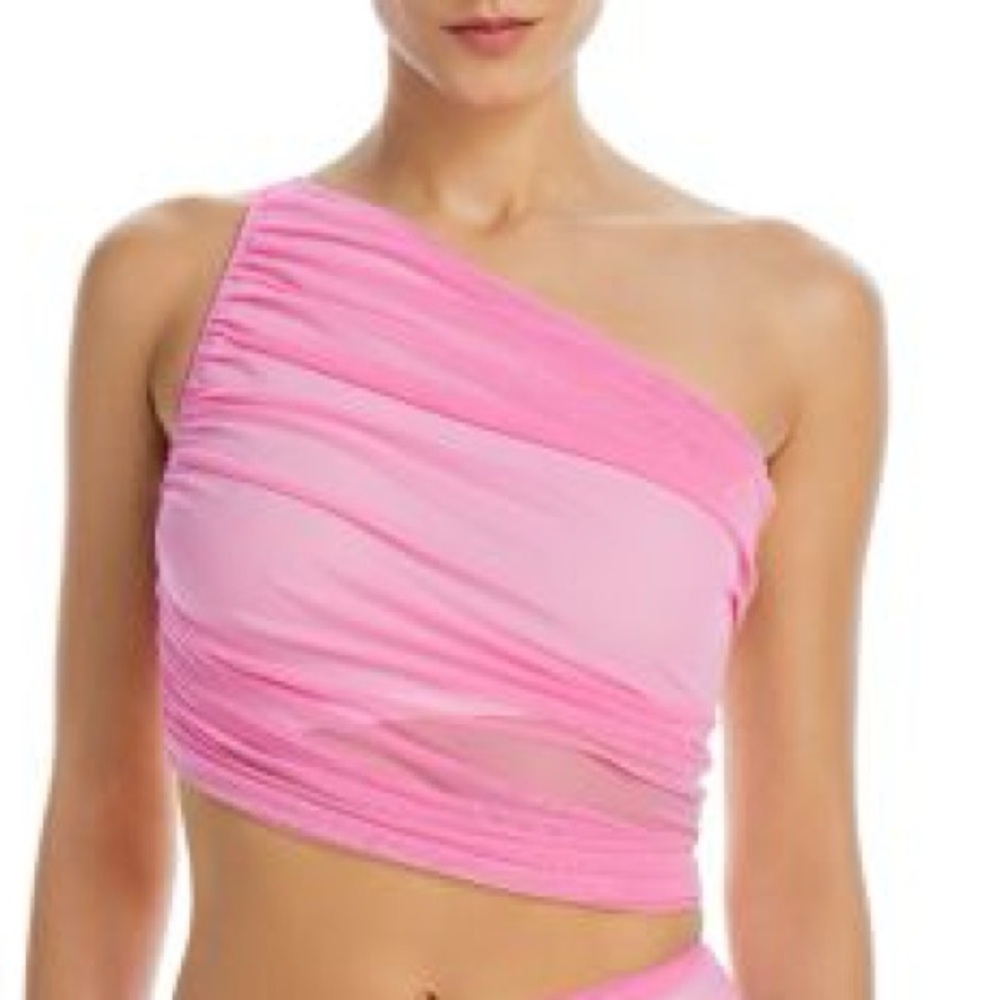 Norma Kamali Pink One-Shoulder Ruched Bikini Top - Picture 2 of 4